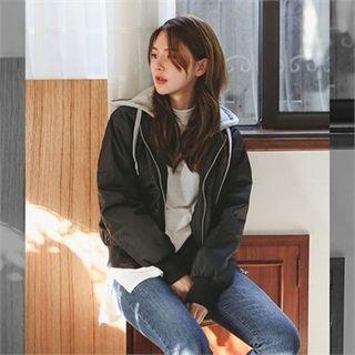 Detachable-hood Flap-pocket Bomber Jacket