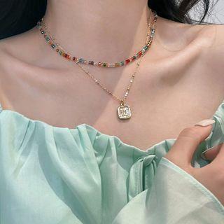 Square Shell Pendant Necklace / Bead Necklace / Set