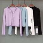 Long-sleeve Collared Button-up Cropped T-shirt