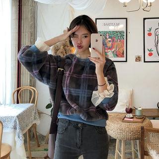 Frilled Plaid Coral Fleece Sweatshirt