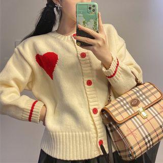 Heart Print Cardigan Red Heart - Almond - One Size