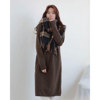 Hooded Wool Blend Boxy Knit Dress