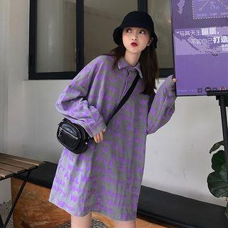 Lettering Long-sleeve Mini Collared Dress