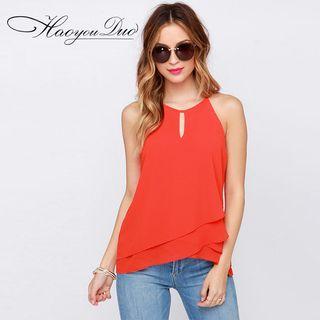 Asymmetrical Hem Halter Chiffon Top