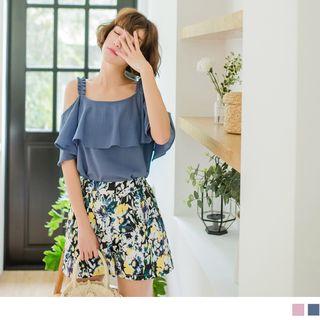 Frilled Strap Off-shoulder Ruffled Top