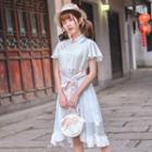 Short-sleeve Embroidered Mandarin Collar Chiffon Dress