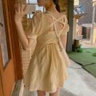 Puff-sleeve Cutout-back Mini A-line Dress