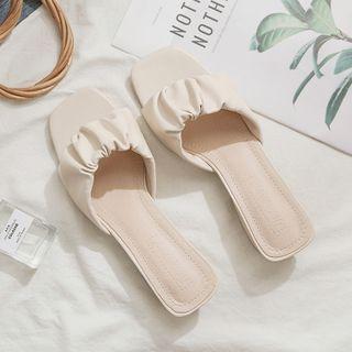 Ruched Chunky-heel Slide Sandals