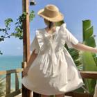 Short-sleeve Ruffled Tie-back Mini A-line Dress