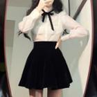 Bow Detail Ruffle Shirt / Mini A-line Skirt