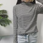 High-neck Striped Long-sleeve T-shirt