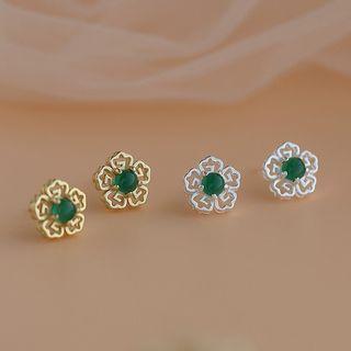 Flower Faux Gemstone Sterling Silver Earring