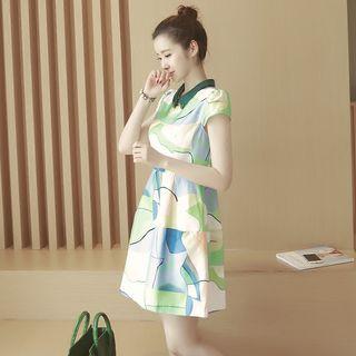 Printed Short Sleeve A-line Dress