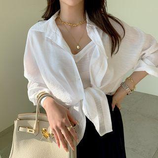 See-through Shirt & Cami Set Ivory - One Size