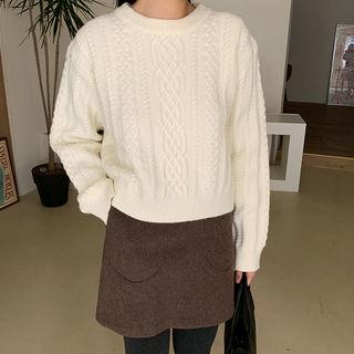 Crewneck Boxy Cable Sweater