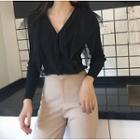 Mesh Panel V-neck Cardigan