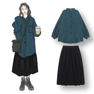 Pocket Detail Shirt / Midi A-line Skirt