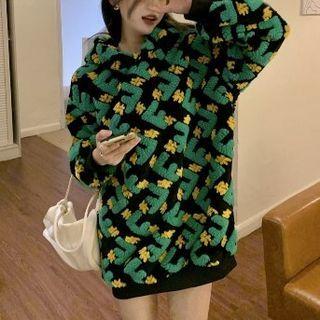 Fleece Lettering Hoodie Green - One Size