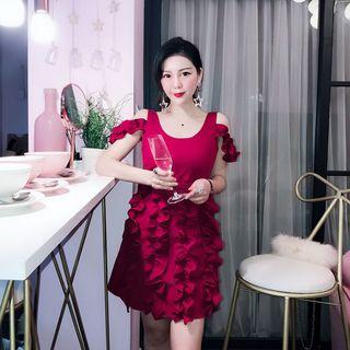 Cold-shoulder A-line Ruffle Cocktail Dress