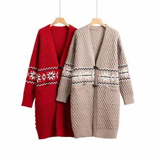 Patterned Toggle Long Cardigan