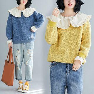 Ruffle Collar Panel Long-sleeve Sweatshirt