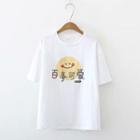 Short-sleeve Smiley Face Print T-shirt White - One Size