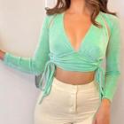 Long-sleeve Deep V-neck Cut Out Crop Top