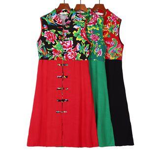 Floral Print Panel Mandarin Collar Vest
