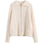 Cable Knit Collared Zip-up Cardigan