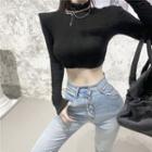 Long-sleeve Chained Turtleneck Crop Top