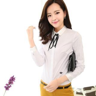 Embroidered Tie-neck Blouse