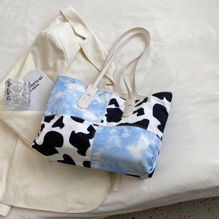 Print Cotton Tote Bag Blue - One Size