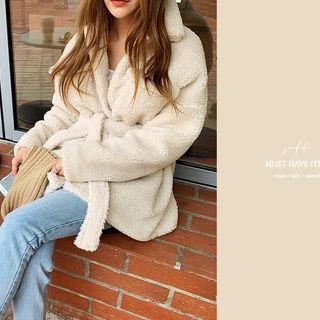 Sherpa Fleece Field Jacket With Sash Ivory - One Size