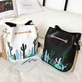 Cactus Embroidered Bucket Bag