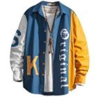 Long-sleeve Color Block Lettering Shirt