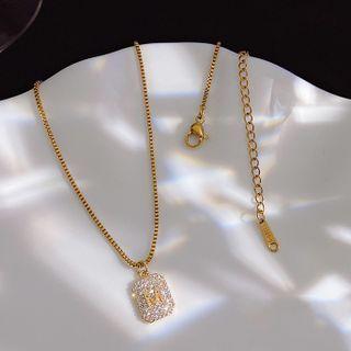 Rhinestone Lettering Pendant Necklace Gold - One Size