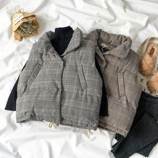 Mock Neck Knit Top / Plaid Padded Vest