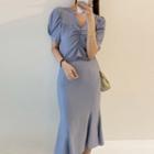 Short-sleeve Top / Fitted Midi Skirt