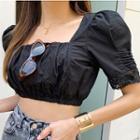 Square-neck Short-sleeve Cropped Top White - One Size