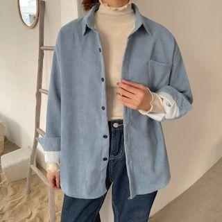 Plain Fleece-lined Shirt Jacket