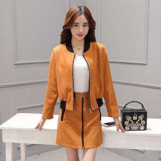 Set: Faux Suede Zip Jacket + Zip Front Skirt