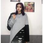 Long-sleeve Color Block Ripped T-shirt