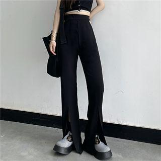 Cut-out Front-slit Boot-cut Pants