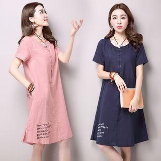 Letter Linen Cotton Short-sleeve Dress