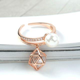 Faux Pearl Rhinestone Layered Ring Rose Gold & White - One Size