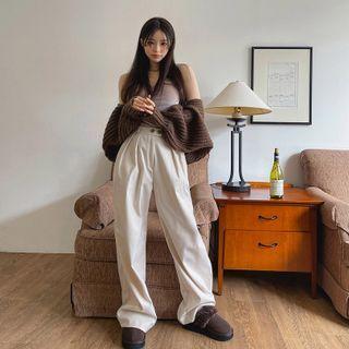 Double-button Wide-leg Dress Pants