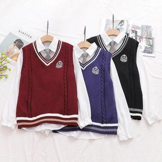 Set: V-neck Sweater Vest + Long-sleeve Shirt