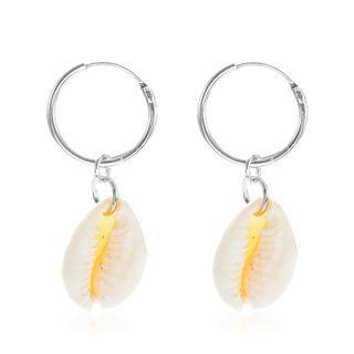Shell Drop Hoop Earring 1 Pair - 01 - 2582 - Silver - One Size