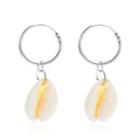 Shell Drop Hoop Earring 1 Pair - 01 - 2582 - Silver - One Size