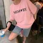 Elbow-sleeve Lettering T-shirt Cream Pink - One Size